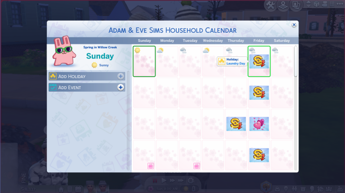 Adam & Eve Sims Household Calendar